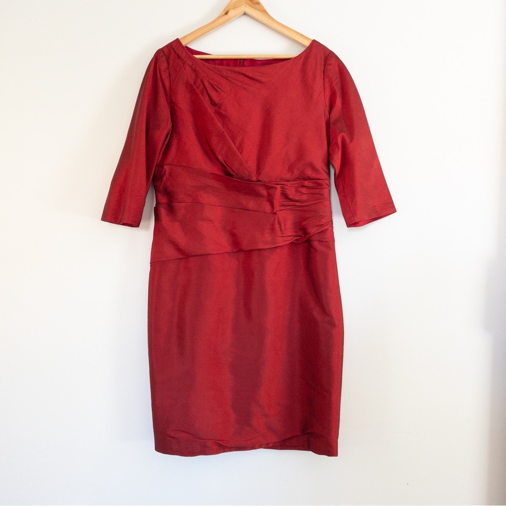 Siri 100% Silk Art Deco Origami Pleat Cocktail Occasion Dress Red Size 14